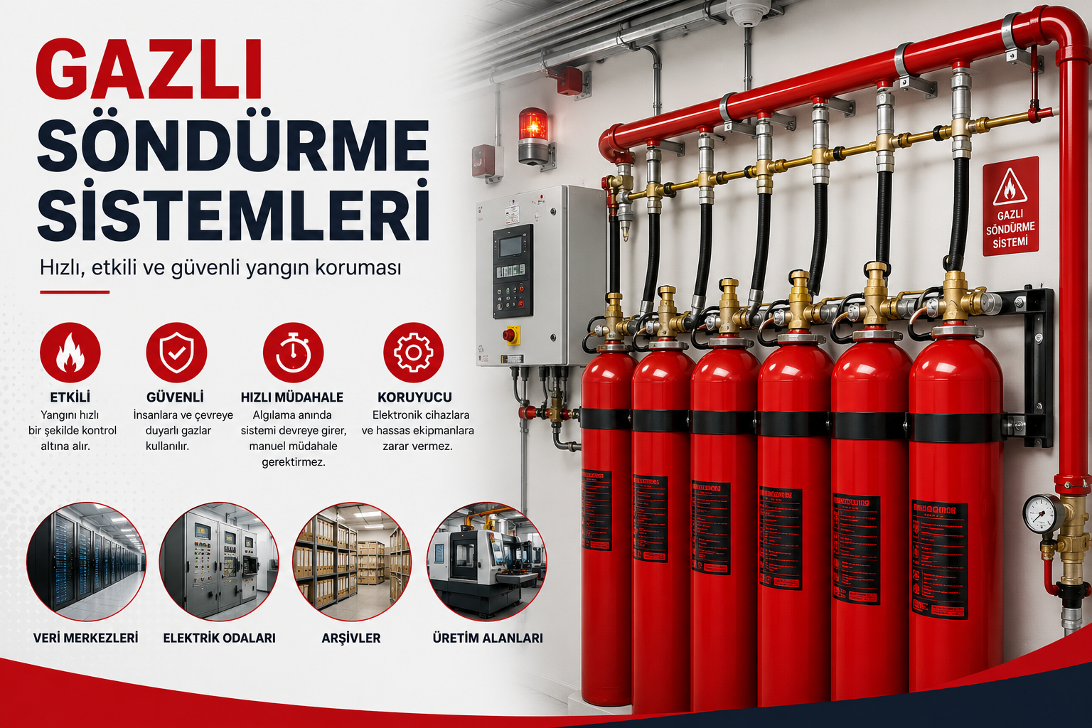 Sunucu odasında gazlı söndürme sistemi